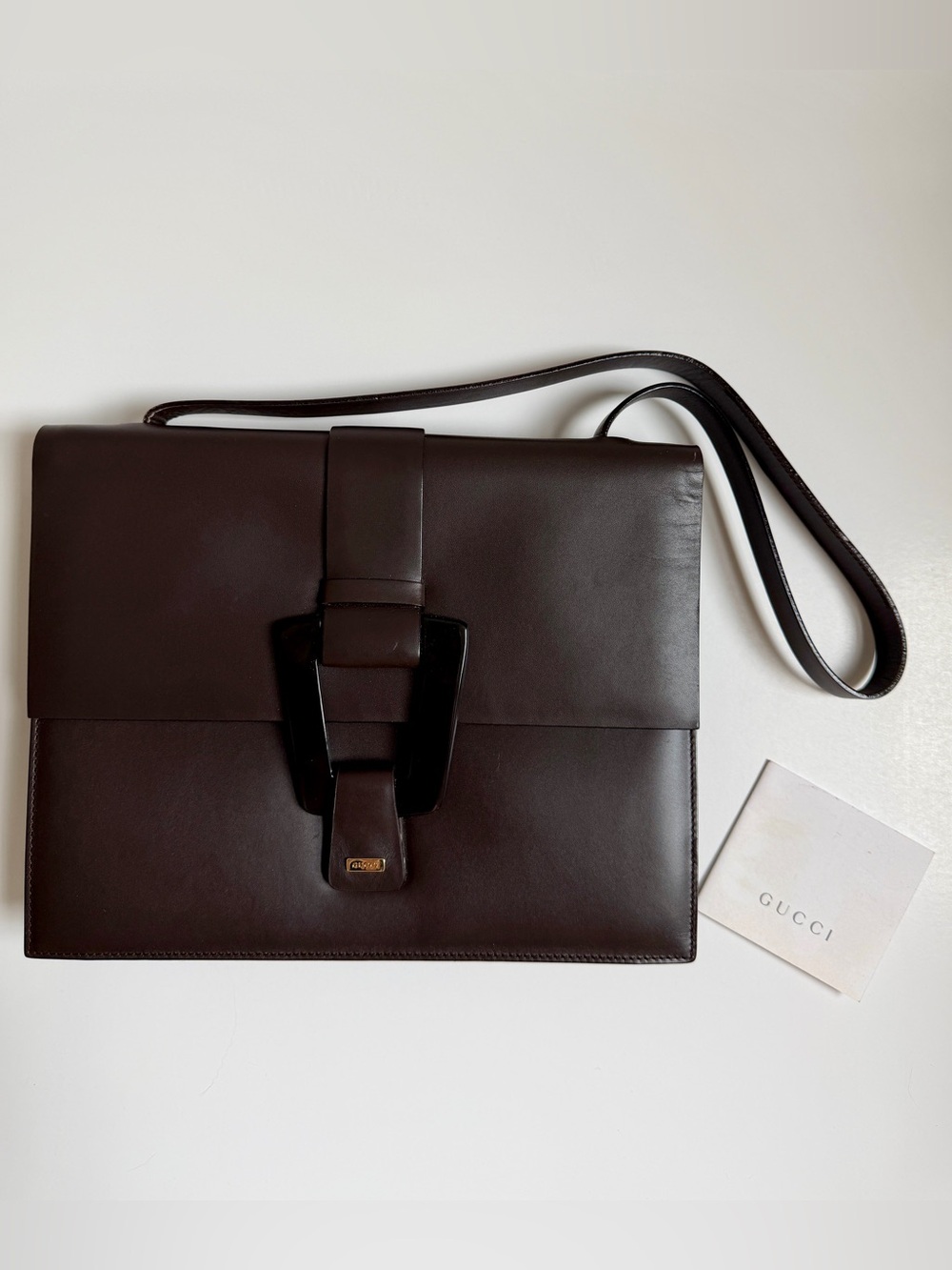 Vintage Gucci by Tom Ford Shoulder Bag Brown Leather Iconic Resin Buckle - Rare!